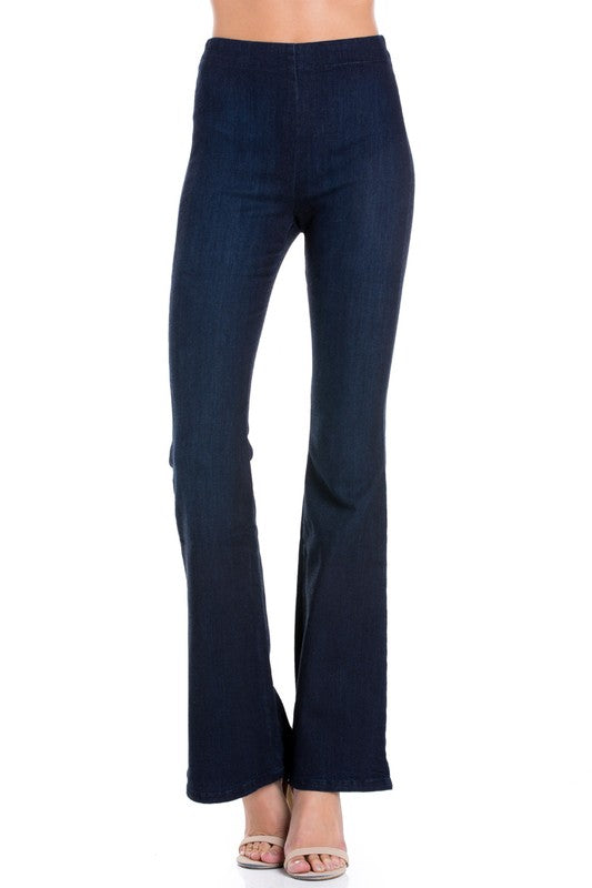 zipper back faded denim flare jeans