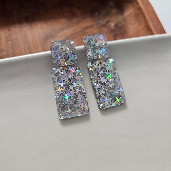 Ida Earrings - Silver Glitter