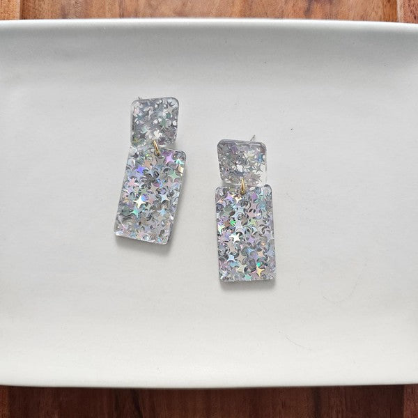 Ida Earrings - Silver Glitter