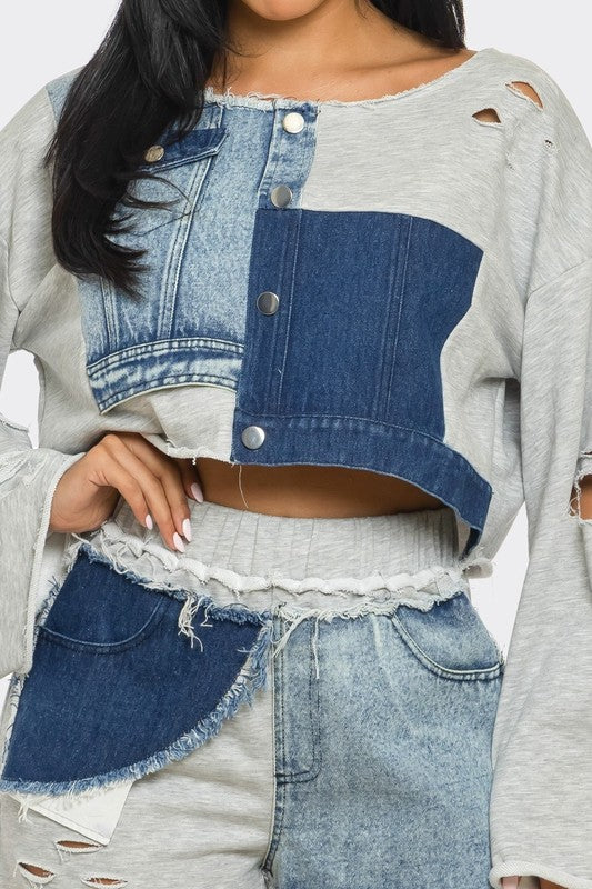 Distressed Denim Patchwork Set