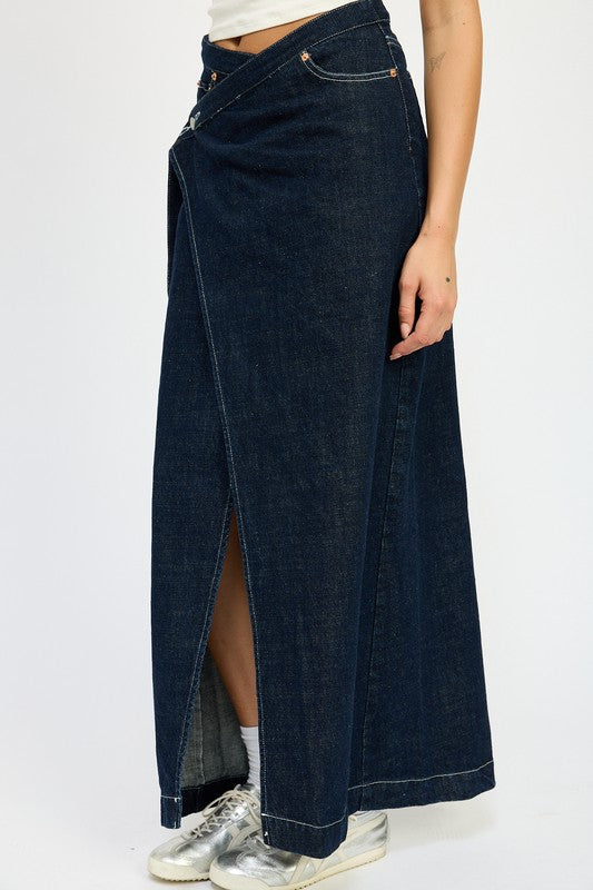 WRAPPED MAXI DENIM SKIRT