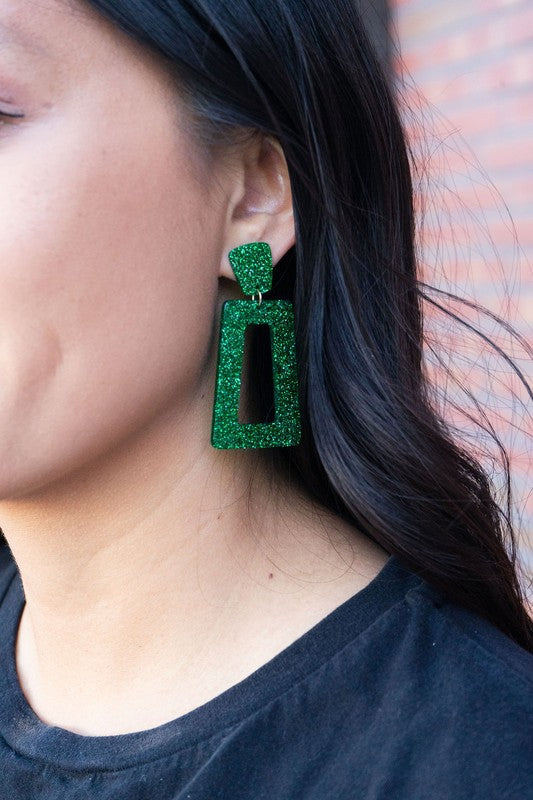 Avery Earrings - Green Glitter