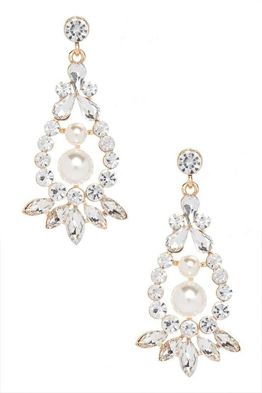 Crystal Pearl Accent Statement Earrings