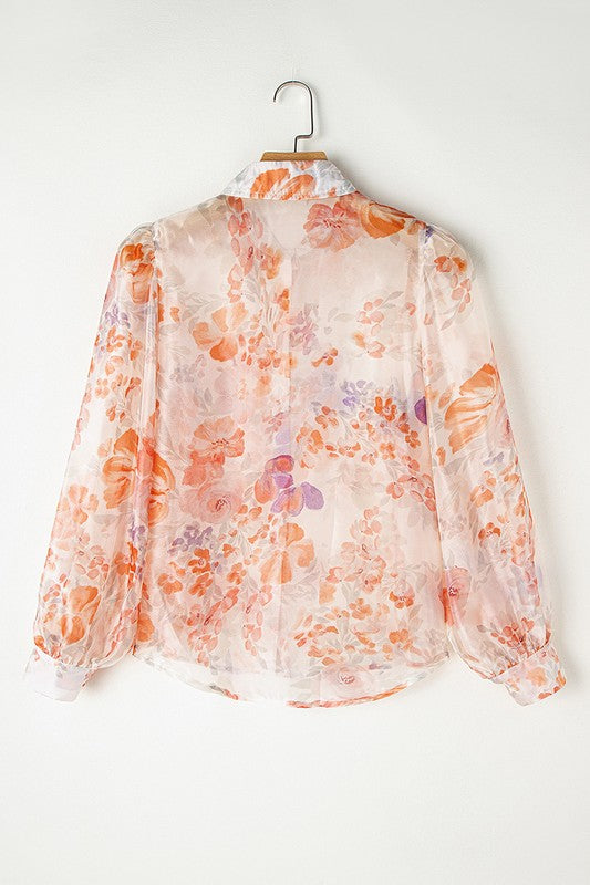 Floral Print Balloon Sleeve  Shirt