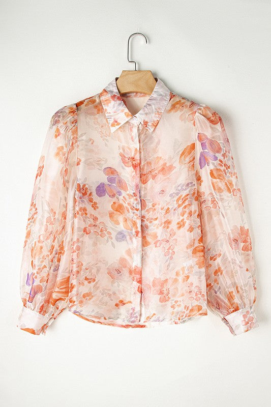 Floral Print Balloon Sleeve  Shirt