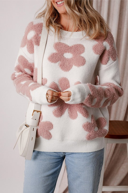 Women Flower Drop Shoulder Sweater