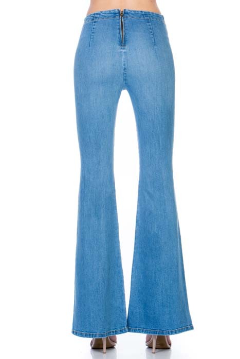 zipper back faded denim flare jeans