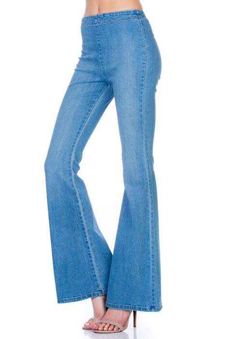 zipper back faded denim flare jeans