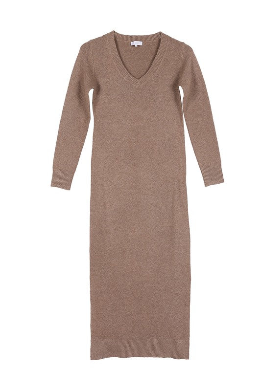 V-Neck Sweater Maxi Dress